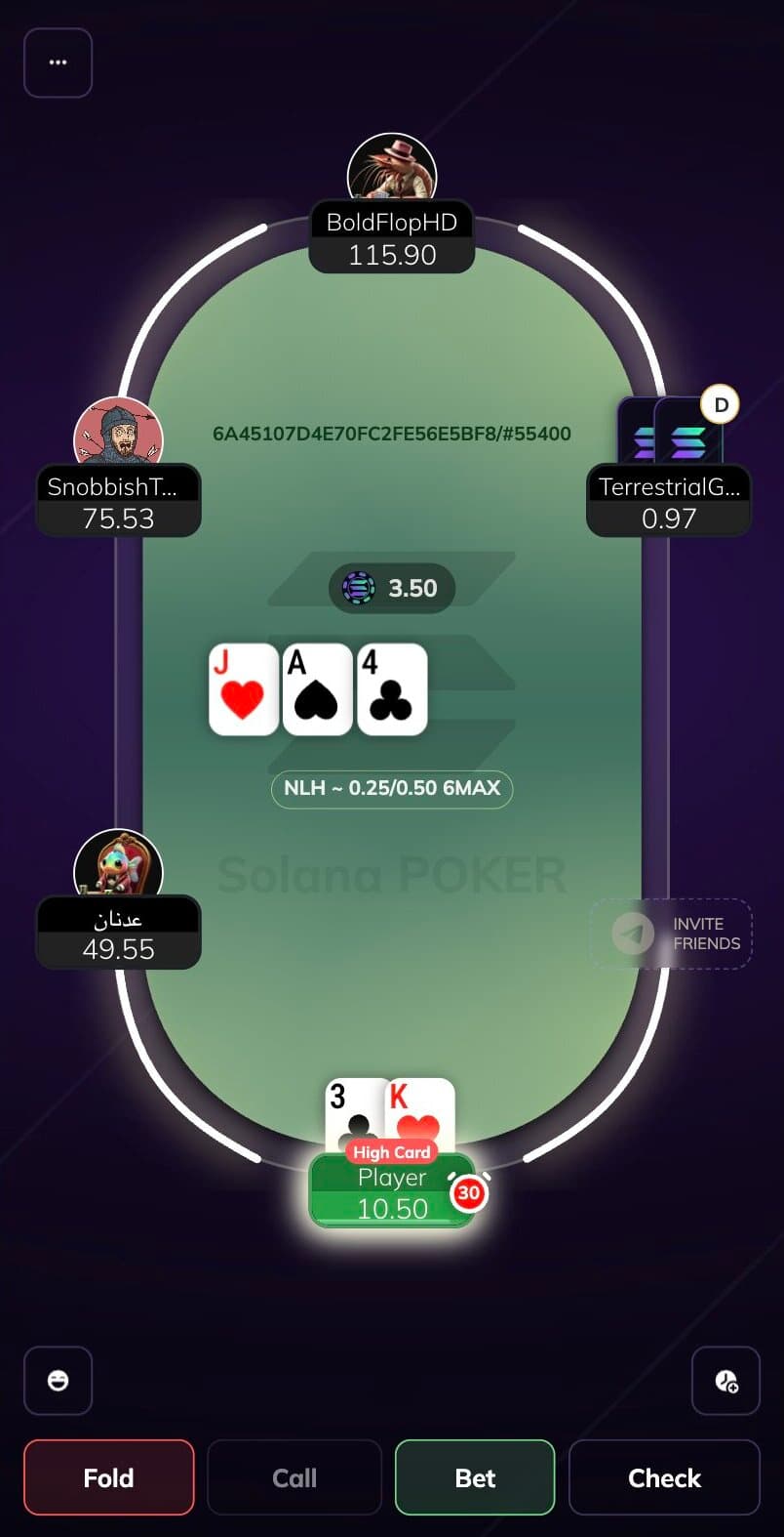 Solana Poker mobile table
