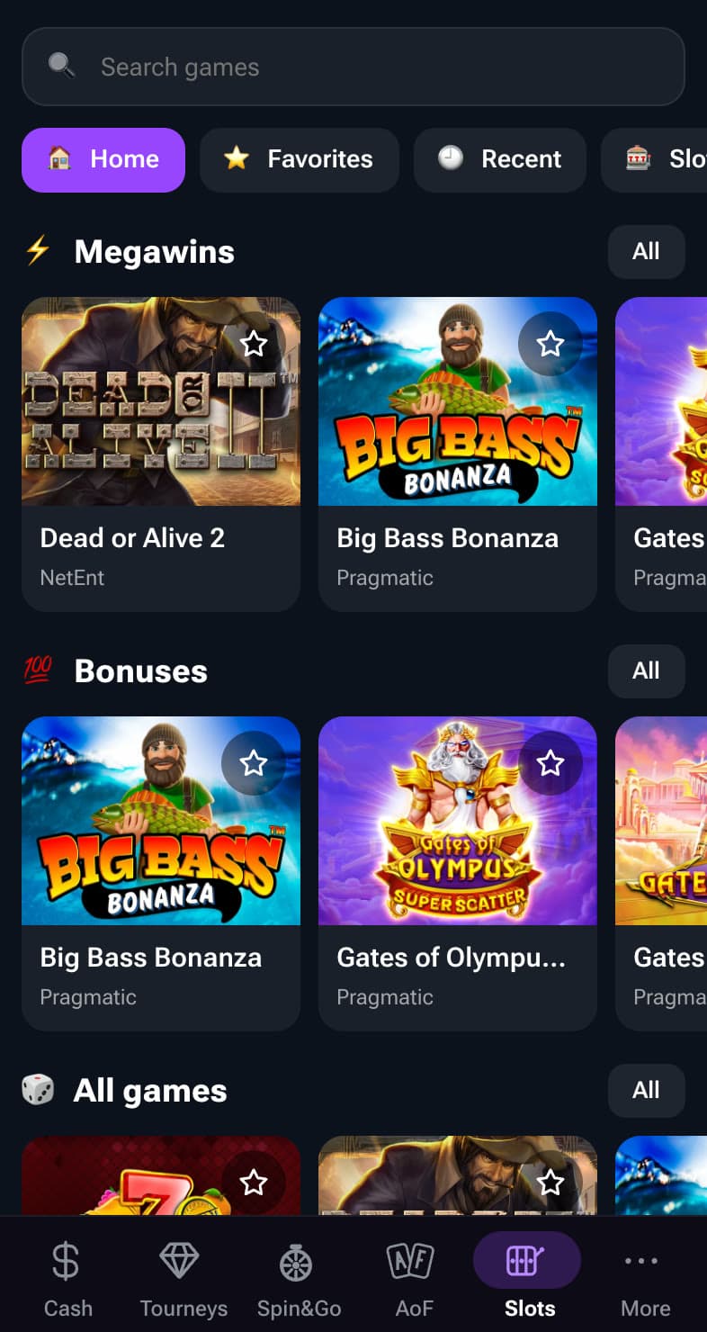 Solana Poker Slots tab: Megawins and Bonuses